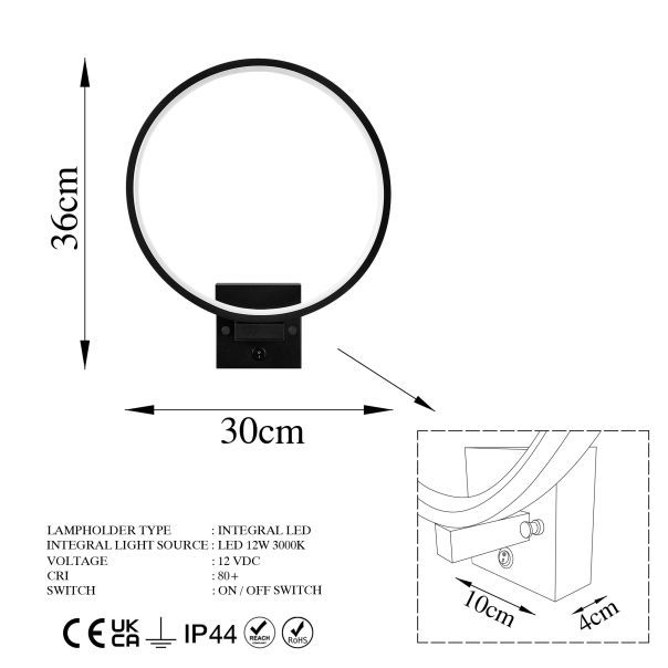 OPVIQ LED zidna lampa Halka 13309, crna - EP3007644