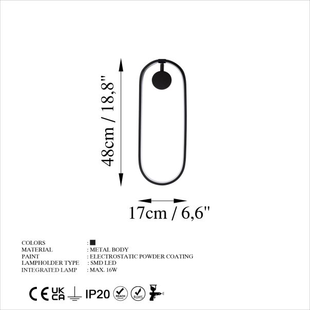 OPVIQ LED zidna lampa Can 13556, crna - EP3007680
