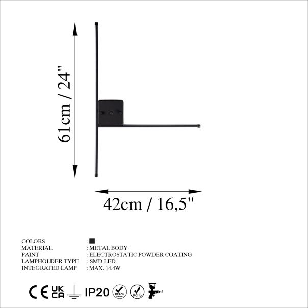 OPVIQ LED zidna lampa Sarf 13615, crna - EP3007695