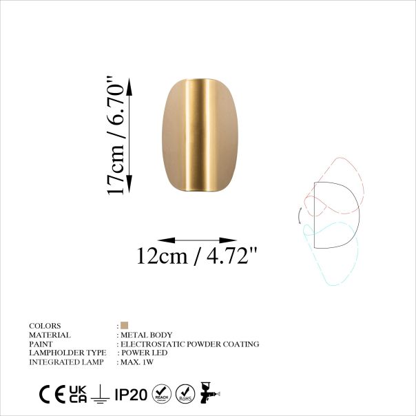 OPVIQ Zidna lampa Heybe 13624, zlatna - EP3007722