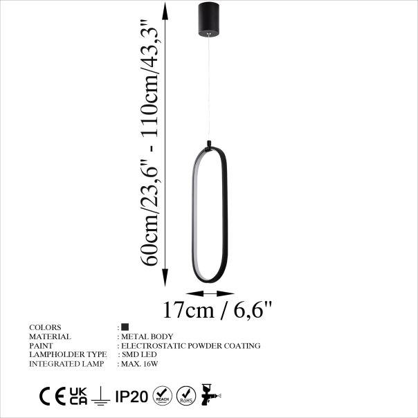 OPVIQ LED visilica Can 13560, crna - EP3007932