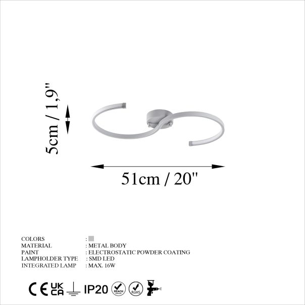OPVIQ LED plafonjera Es 13585, siva - EP3007947