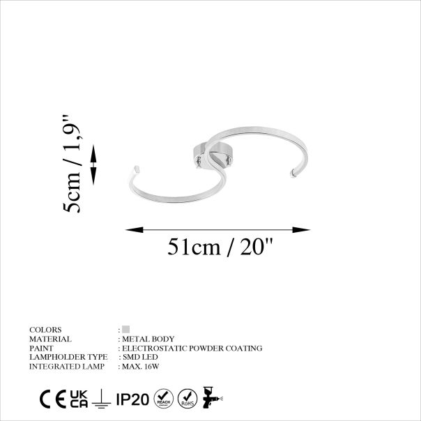 OPVIQ LED plafonjera Es 13586, srebrna - EP3007950