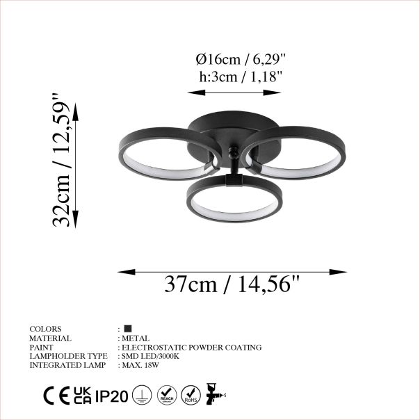 OPVIQ LED plafonjera Halka-13310, crna - EP3007965