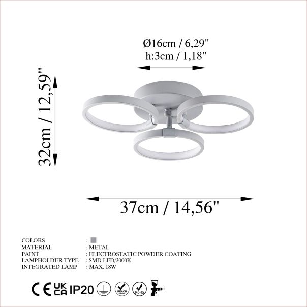 OPVIQ LED plafonjera Halka-13313, siva - EP3007974