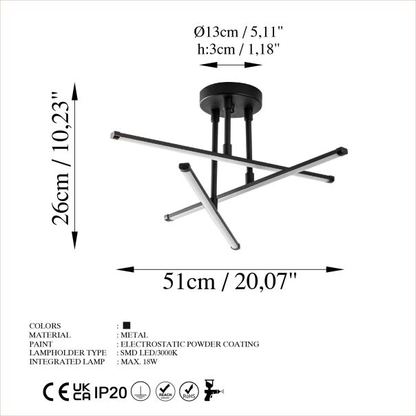 OPVIQ LED luster Ledflower 13649, crna - EP3007977
