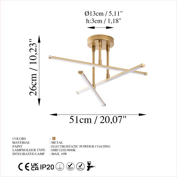 OPVIQ LED luster Ledflower 13650, zlatna - EP3007980