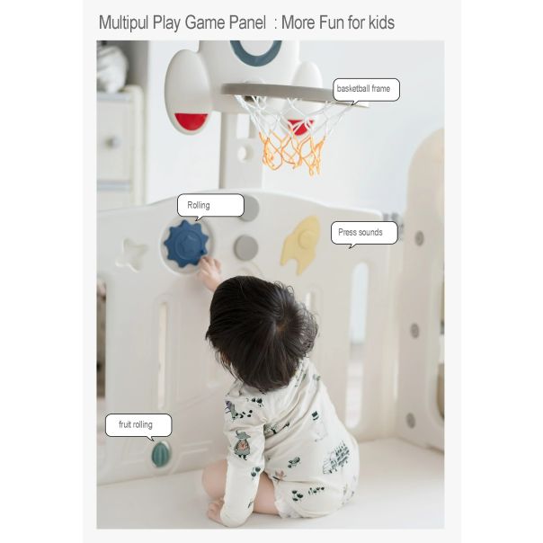 PREMIUM STIL Dečija Ogradica sa Košem Raketa Belo Siva 200x160 - 12075-1