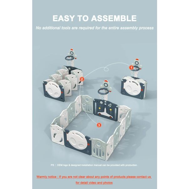 PREMIUM STIL Dečija Ogradica sa Košem Raketa Belo Siva 200x160 - 12075-1