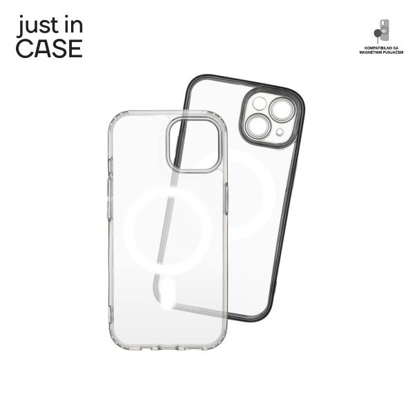 JUST IN CASE Silikonska maska Magsafe 2u1 za iPhone 15 Plus, providna/crna - MAG114BK