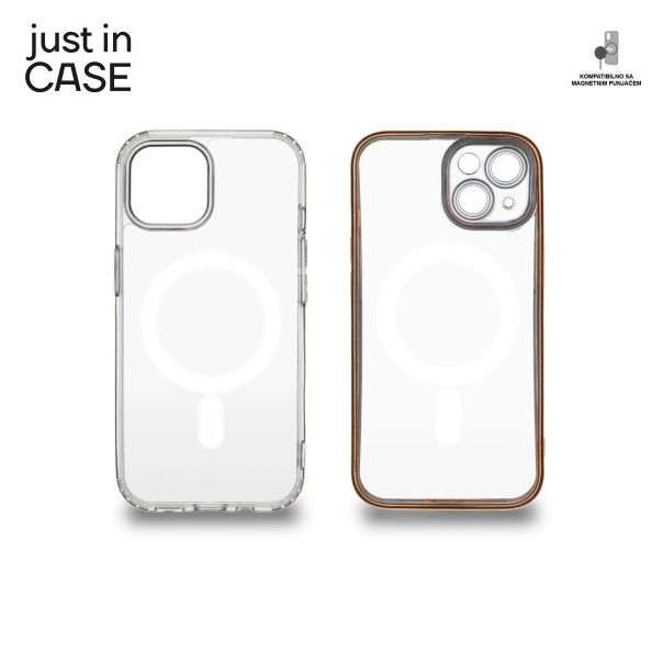 JUST IN CASE Silikonska maska Magsafe 2u1 za iPhone 15 Plus, providna/roze - MAG114PK