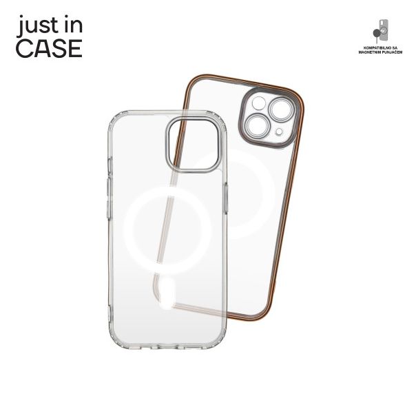 JUST IN CASE Silikonska maska Magsafe 2u1 za iPhone 15 Plus, providna/roze - MAG114PK