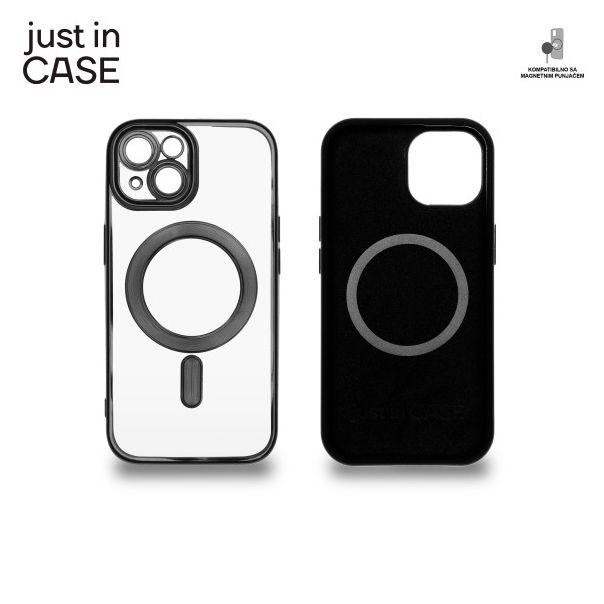 JUST IN CASE Silikonska maska Magsafe 2u1 za iPhone 15 Plus, providna/crna - MAGPL114BK