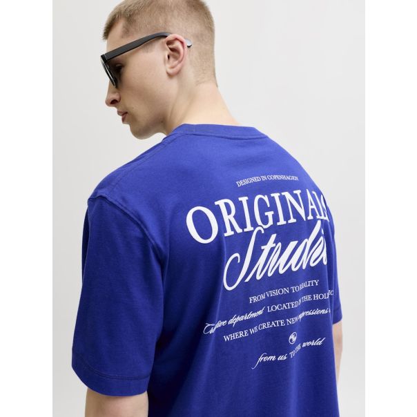 JACK & JONES Muška plava majica rebro - EP3081015