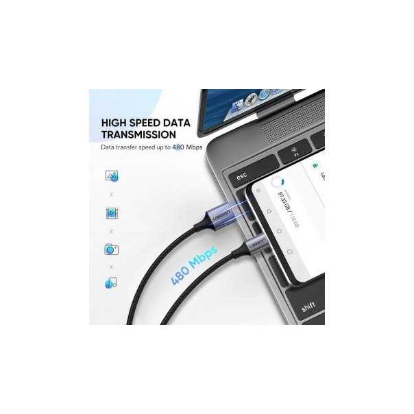 UGREEN USB tip C M na USB 2.0 M kabl Alu.3m Grey 60408 - 125819