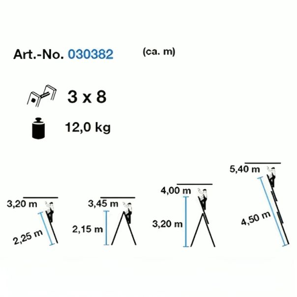 KRAUSE Corda Trodelne Aluminijumske Merdevine 3x8 - 4,5m - 1277-1-1-1