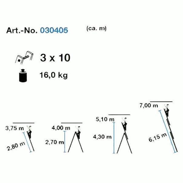 KRAUSE Corda Trodelne Aluminijumske Merdevine 3x10 - 6,15m - 1293-1-1