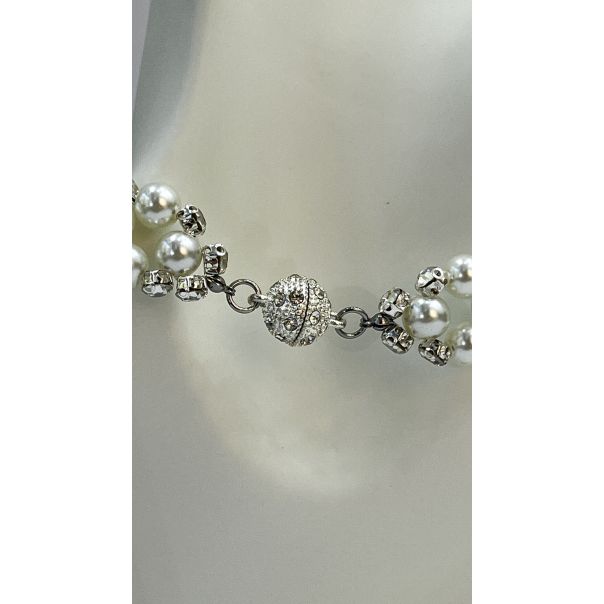 AZIBI Biserna ogrlica sa srebrnim cirkonima i magnetnom kopčom - 135-1-1