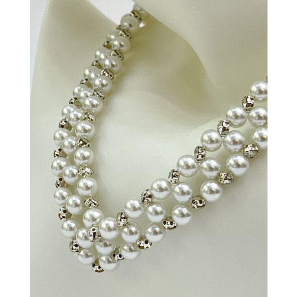 AZIBI Biserna ogrlica sa srebrnim cirkonima i magnetnom kopčom - 135-1-1