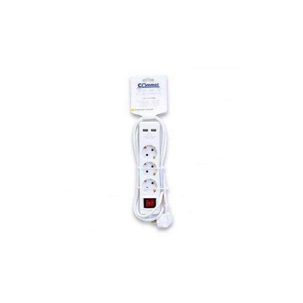 COMMEL Produžni Kabl 1,4m 3xšuko Sa Sklopkom + 2xUSB, Beli C234-401 - 141175