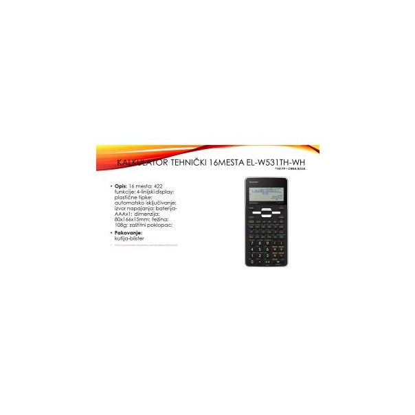 SHARP Kalkulator tehnički 16mesta 422 funkcije EL-W531TH-WH crno beli blister - 14179