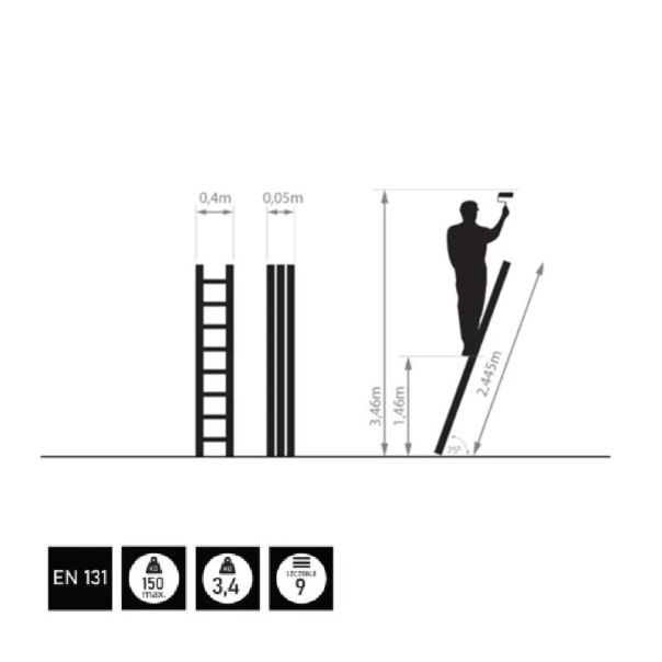 BAULICH 1x9 Jednodelne Aluminijumske Merdevine PRO - 1471-1