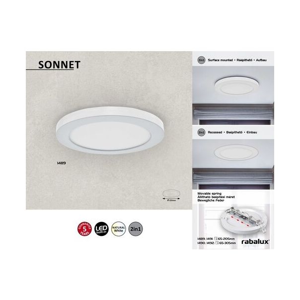 Rabalux Ugradna i nadgradna rasveta Sonnet LED 18W bela (1489) - 1489-1