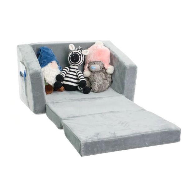 KINDER HOME Plišana dečija sofa-krevet 2u1 siva - 15047-1-1