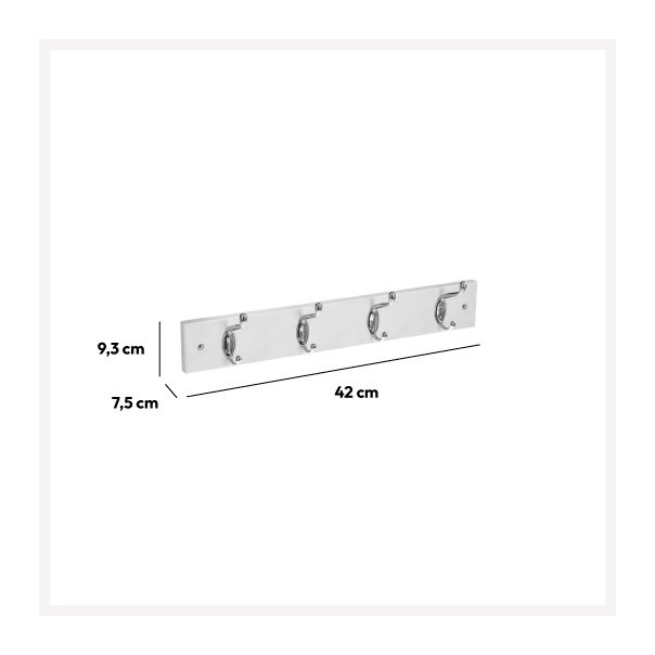 FIVE Čiviluk za odeću sa 4 kuke 42x7.5x9.3cm, bela - 151555A