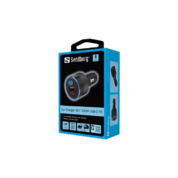 SANDBERG Auto punjač 3in1 USB/USB-C 130W 441-49 - 157996
