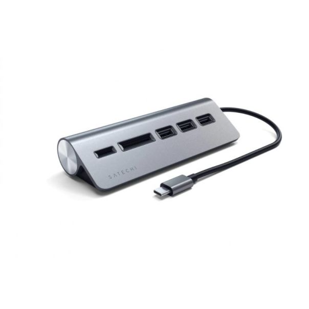 SATECHI Aluminium Type-C USB Hub 3x USB 3.0,MicroSD, siva - 160350