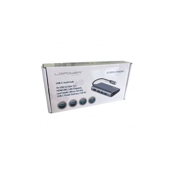 LC POWER LC-HUB-C-MULTI-5 USB Type C HUB card reader, charging, RJ45, HDMI anthracite/black - 161502