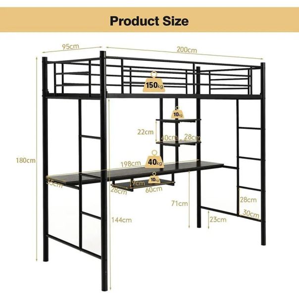 Izdignuti krevet sa radnim stolom 200x90x180cm - 1675-1-1-1