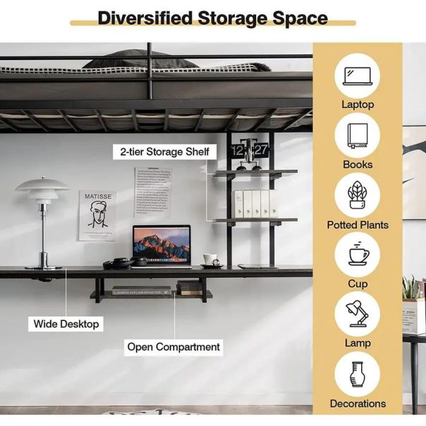 Izdignuti krevet sa radnim stolom 200x90x180cm - 1675-1-1-1