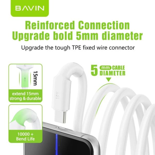 BAVIN Kabl 30W type-C na lightning 1,2m, bela - 90106