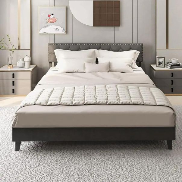 Tapaciran Krevet sa Drvenim Letvicama 200x180cm - 1677-1-1