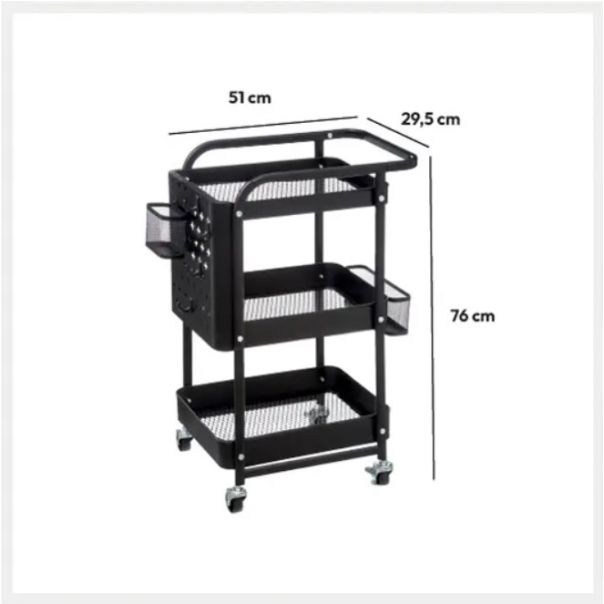 FIVE Metalna polica na točkiće 51x29.5x76cm, crna - 167740-1