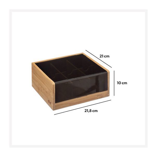 FIVE Kutija za čajeve 21.8x21x10cm, bambus/crna - 167754-1