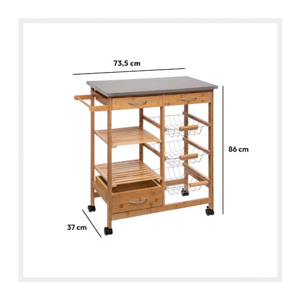 FIVE Polica sa točkićima 73.5x37x86cm, bambus/natural - 167776-1