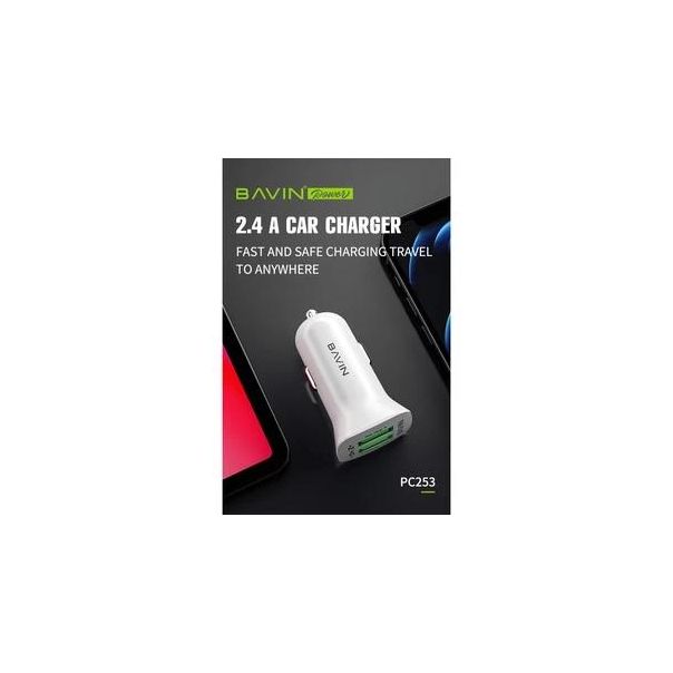 BAVIN Auto punjač 2XUSB 2,4A, bela - 90012