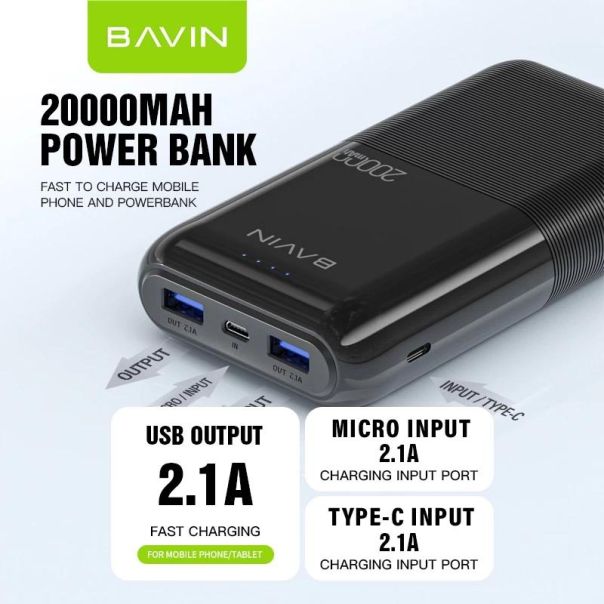 BAVIN Power Bank 20000mAh, crna - 90303-1