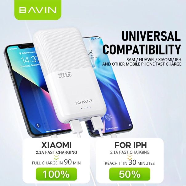 BAVIN Power Bank 20000mAh, bela - 90304