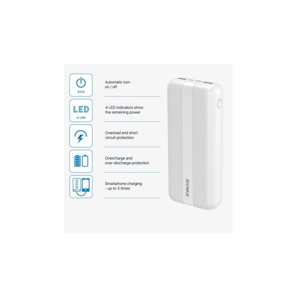 RIVACASE Power Bank VA 2041, 10000mAh, bela - 170231
