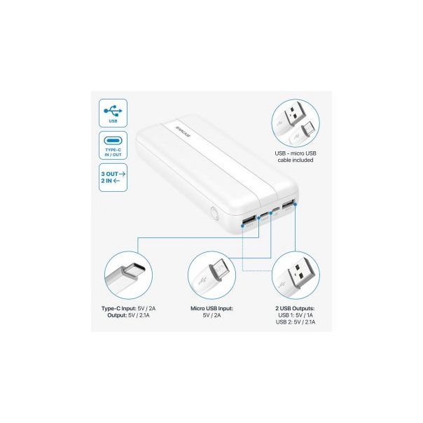 RIVACASE Power Bank VA 2081 20000mAh, bela - 170232