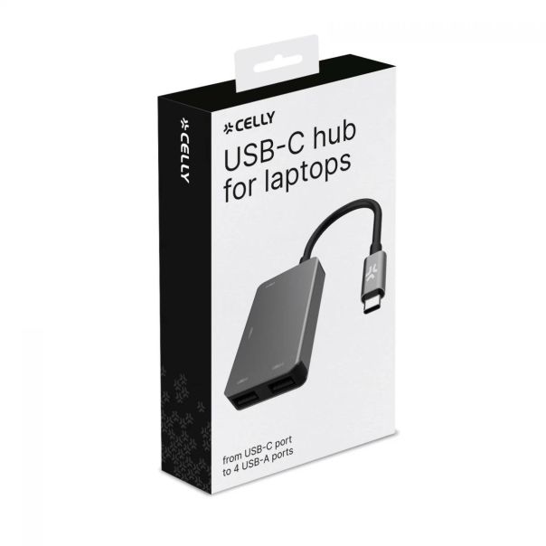 CELLY USB-C Hub 4xUSB-A port, siva - 77103-1
