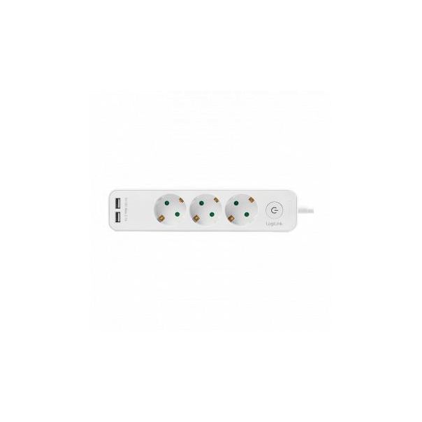 LOGILINK Produžni kabl 3 mesta, 2 USB, prekidač, 1.5m, beli (4782) - 171169