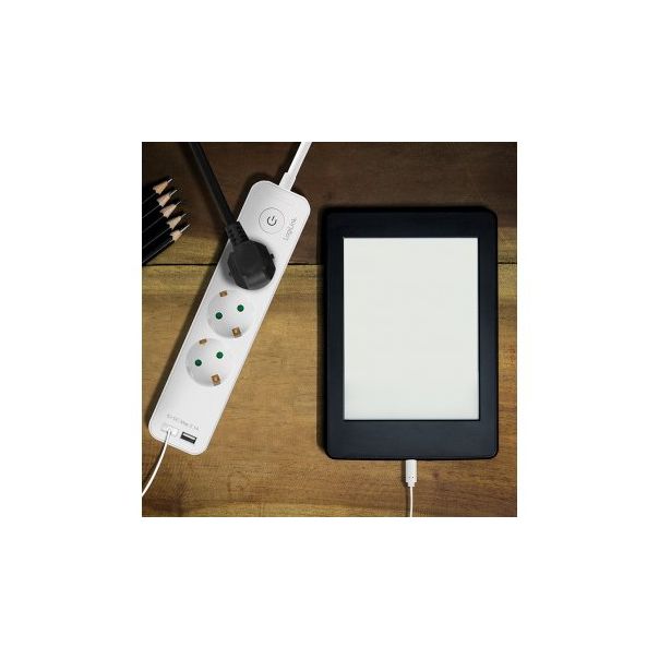 LOGILINK Produžni kabl 3 mesta, 2 USB, prekidač, 1.5m, beli (4782) - 171169