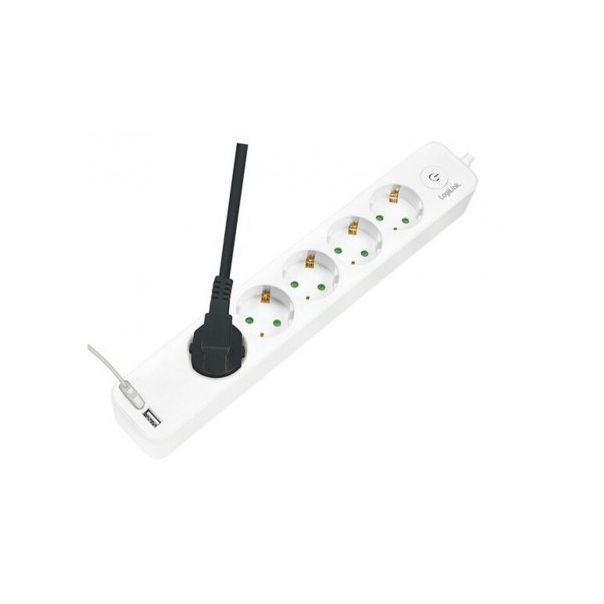 LOGILINK Produžni kabl 5 mesta, 2 USB, prekidač 1,5m, beli (4783) - 171171