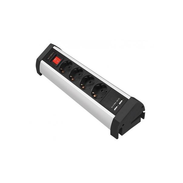 LOGILINK Produžni kabl 4 mesta, 2 USB, prekidač, stalak, 1.5m, aluminium (4798) - 171294