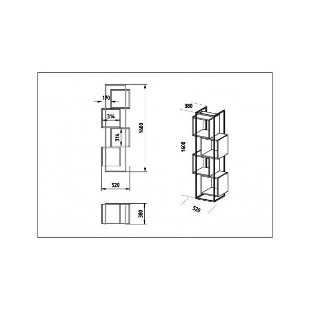 HANAH HOME Polica za knjige Prada Black White - 171773